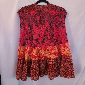 Free People Tunic Blouse Women's XS Tiered Flowing Reds Purples Oranges